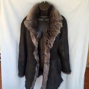 Rachelle Fully Reversible Black Leather and Gray Faux Fur Coat